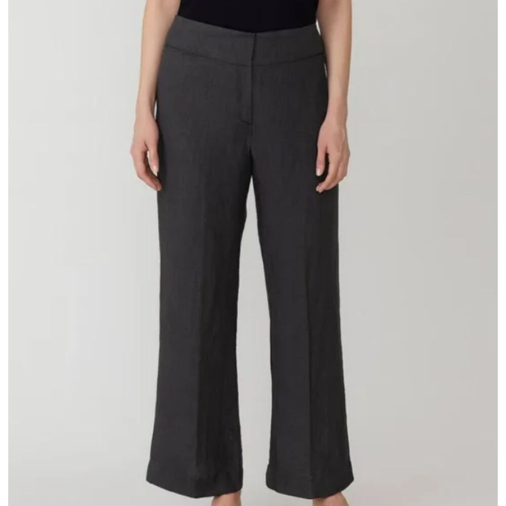 Eileen Fisher Gray 100% Linen Wide Leg Pants Size 8
